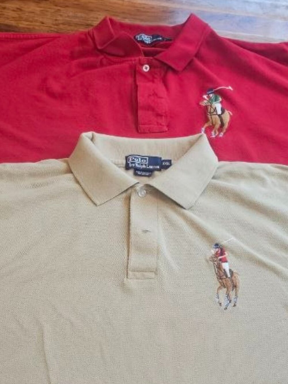(2) Polo Ralph Lauren Short Sleeve Big Pony Logo Polo Men's Shirts  XXXL Tan/Red